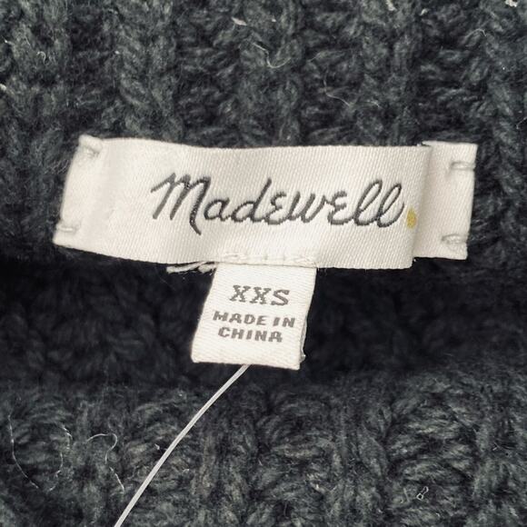 Madewell Mock Neck Sweater Women's XXS Black Side Button Chunky Knit Wool NWT - Picture 8 of 13